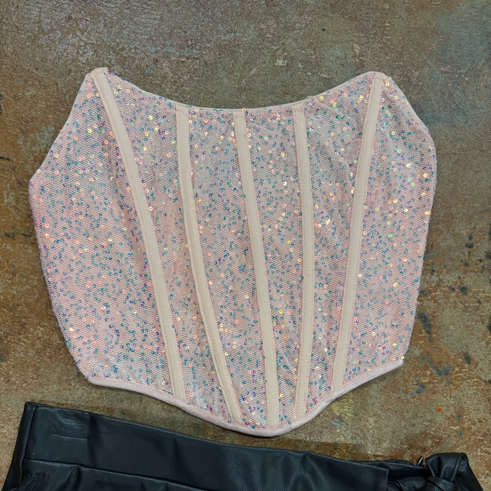 Bear Dance Pink Sequin Corset Top